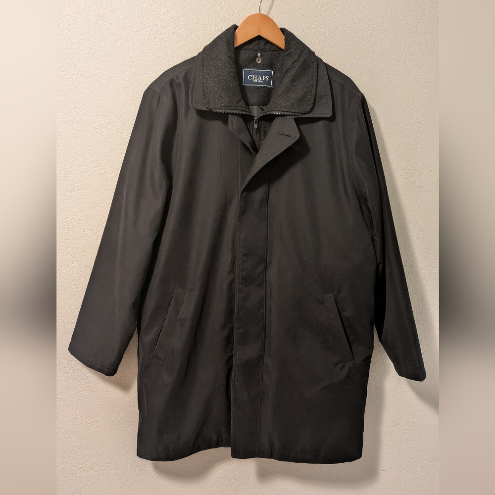 Chaps Black Men's Trench Coat Classic Durable Design - Picture 1 of 12